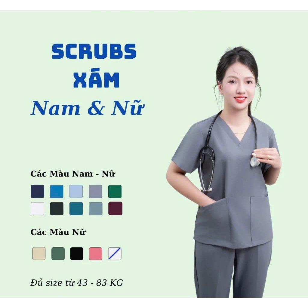 Bộ Scrubs Nữ Spa Cổ Tim Chất Vải Cotton Lạnh Cao Cấp Không Nhăn [NHẬN THÊU TÊN, LOGO