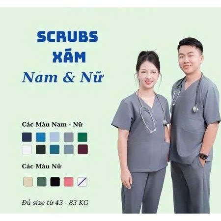Bộ Scrubs Chất Cotton Lạnh Cao Cấp – Đồng Phục Spa, Thẩm Mỹ, Phòng Khám, Blouse Nữ Cổ Tim, Điều Dưỡng
