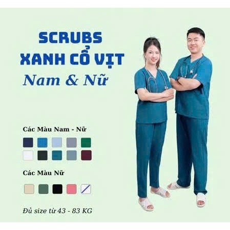Bộ Scrubs Chất Cotton Lạnh Cao Cấp – Đồng Phục Spa, Thẩm Mỹ, Phòng Khám, Blouse Nữ Cổ Tim, Điều Dưỡng