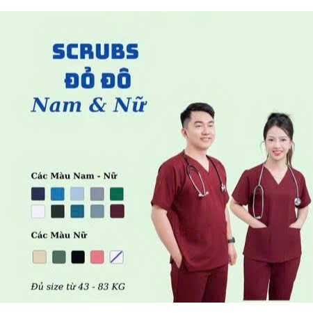 Bộ Scrubs Chất Cotton Lạnh Cao Cấp – Đồng Phục Spa, Thẩm Mỹ, Phòng Khám, Blouse Nữ Cổ Tim, Điều Dưỡng