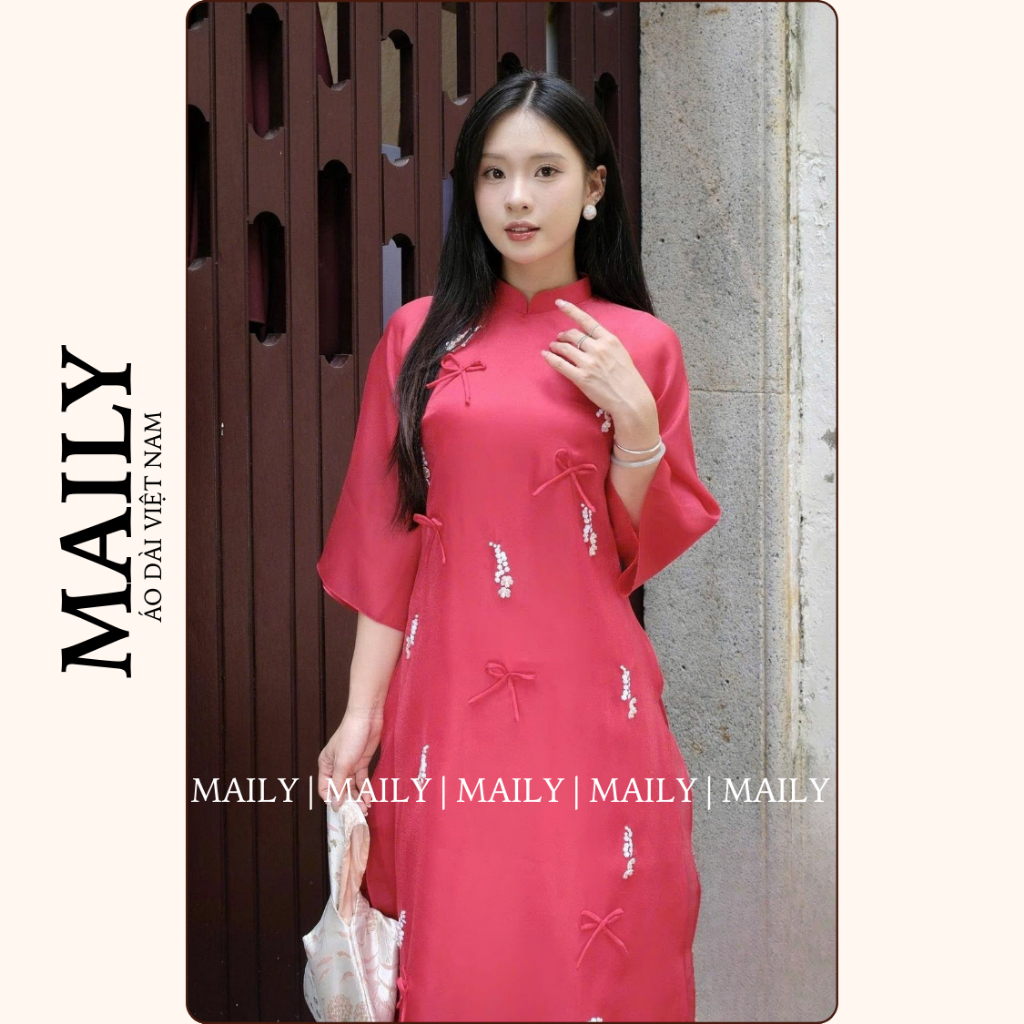 Áo Dài Cách Tân Mai An Thiết Kế 4 Tà Cổ Cao Tay Lỡ Duyên Dáng Phù Hợp, Dự Tiệc - ÁO DÀI MAILY