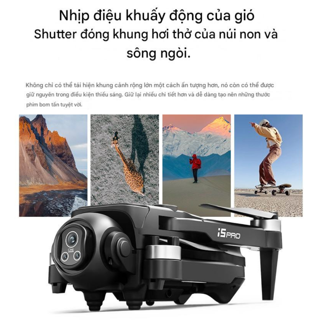 Flycam i5 Pro, Máy Bay Điều Khiển Từ Xa 4 Cánh Flycam Cao Cấp 2 Camera, Drone FVP Cao cấp