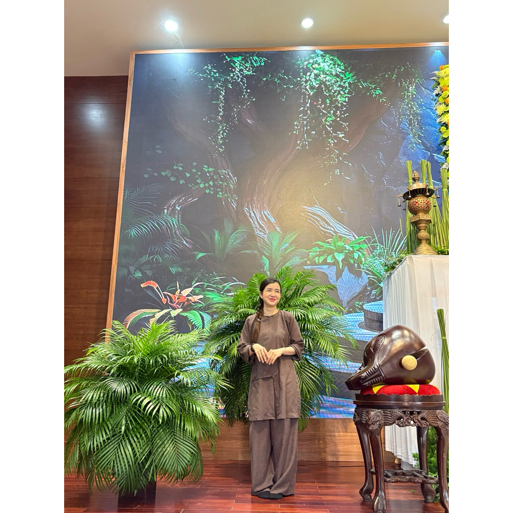 Pháp phục tu sĩ - Bộ vạt hò form Ni nút thắt tà lửng truyền thống chất vải linen cao cấp chính phẩm