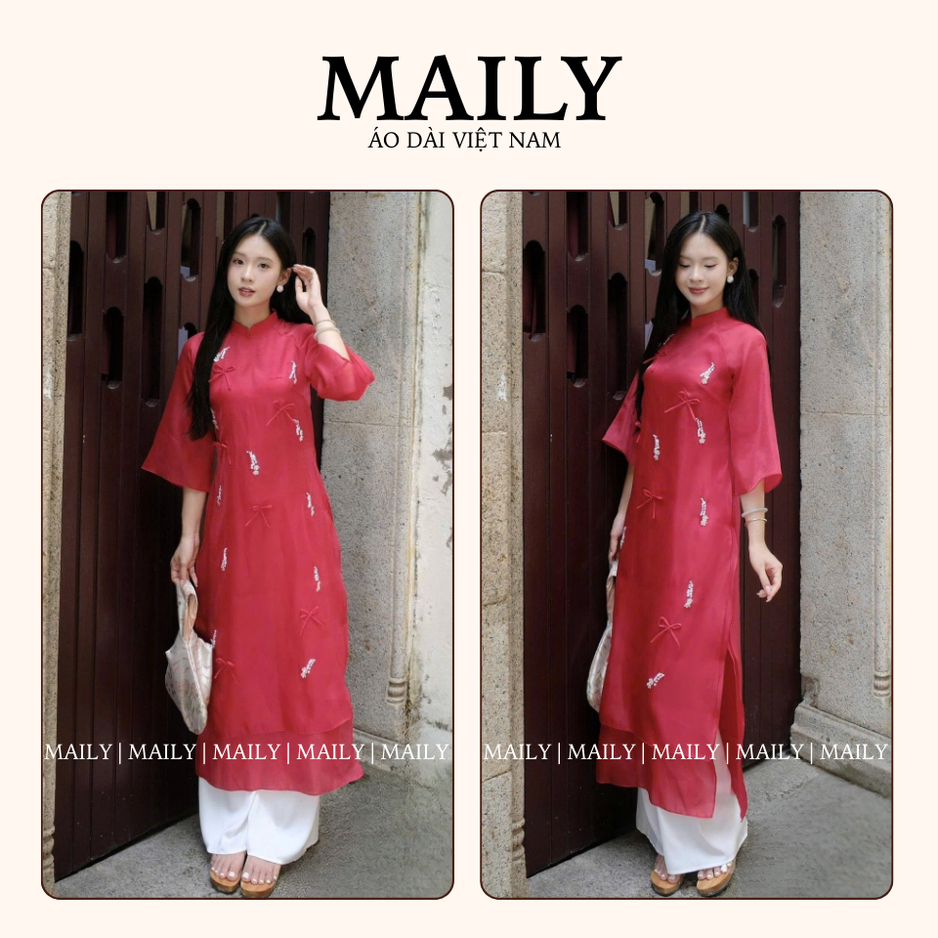 Áo Dài Cách Tân Mai An Thiết Kế 4 Tà Cổ Cao Tay Lỡ Duyên Dáng Phù Hợp, Dự Tiệc - ÁO DÀI MAILY