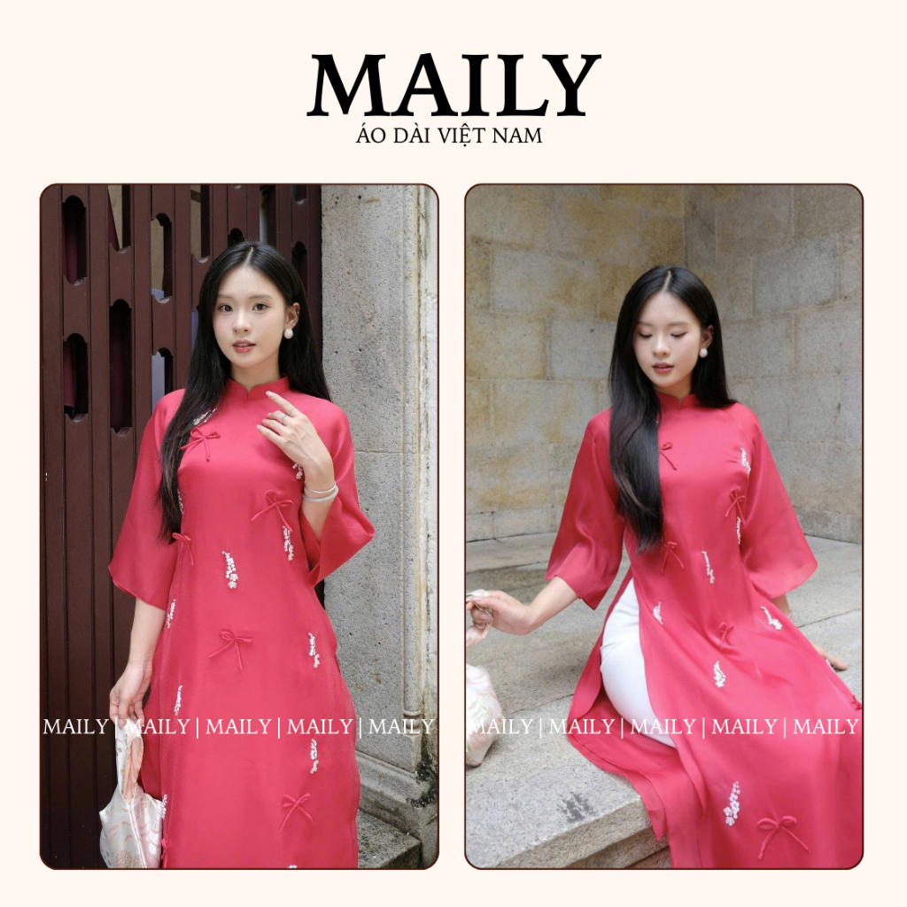 Áo Dài Cách Tân Mai An Thiết Kế 4 Tà Cổ Cao Tay Lỡ Duyên Dáng Phù Hợp, Dự Tiệc - ÁO DÀI MAILY