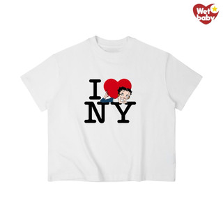 Áo Thun In Hình Vintage I LOVE NY BETTY BOOP Babytee Form Rộng Màu Trắng Cotton 250gsm Mềm Mịn - WETBABY