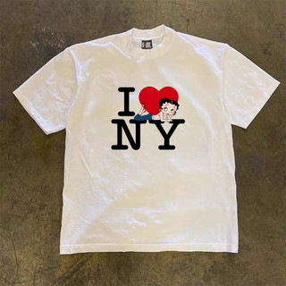 Áo Thun In Hình Vintage I LOVE NY BETTY BOOP Babytee Form Rộng Màu Trắng Cotton 250gsm Mềm Mịn - WETBABY