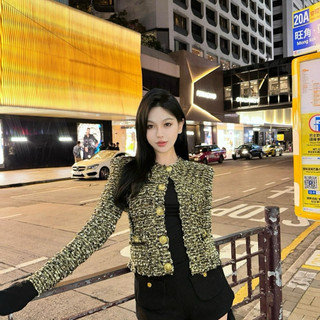 Áo khoác dạ tweet nữ form croptop phối khuy đồng hottrend