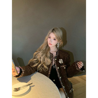 Áo khoác dạ tweet 4 túi form suông cổ tròn viền bling phong cách tiểu thư sang trọng