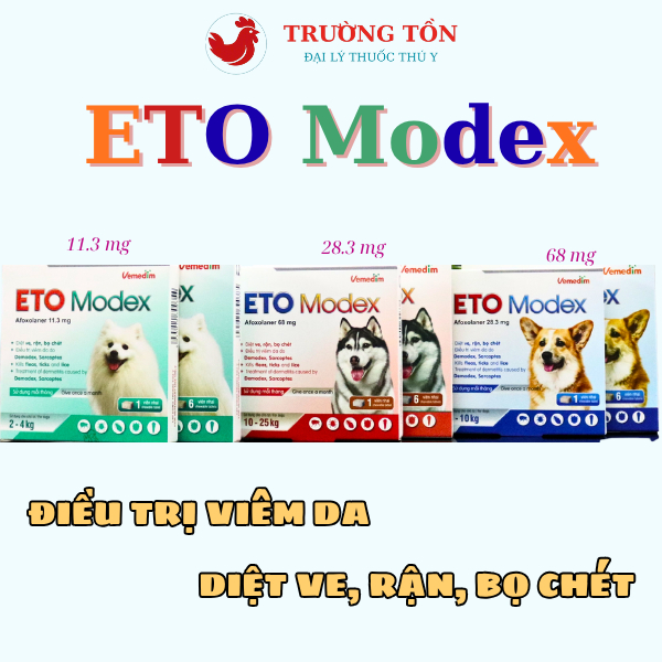 Viên nhai ETO Modex ngăn ngừa ve, rận, bọ chét, giảm bệnh về da do Demodex, Sarcoptes cho chó_1 viên