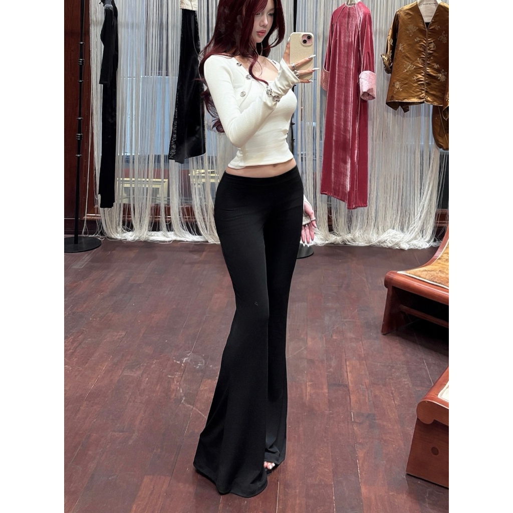 [CÓ TÁCH SET] SET Áo len Latte tay dài phối nút & Quần ống loe cạp trễ FFCLUB