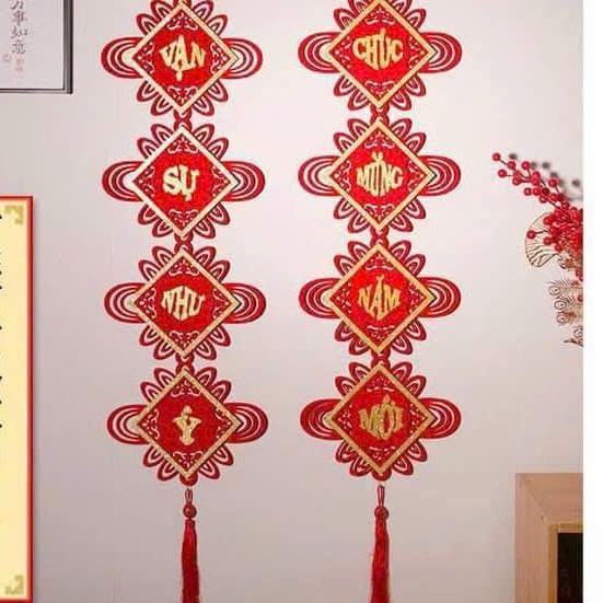 Khánh Vuông Câu Đối Chúc Mừng Năm Mới câu đối tết, câu đối nỉ nhung, cặp câu đối tết -Decor Tết