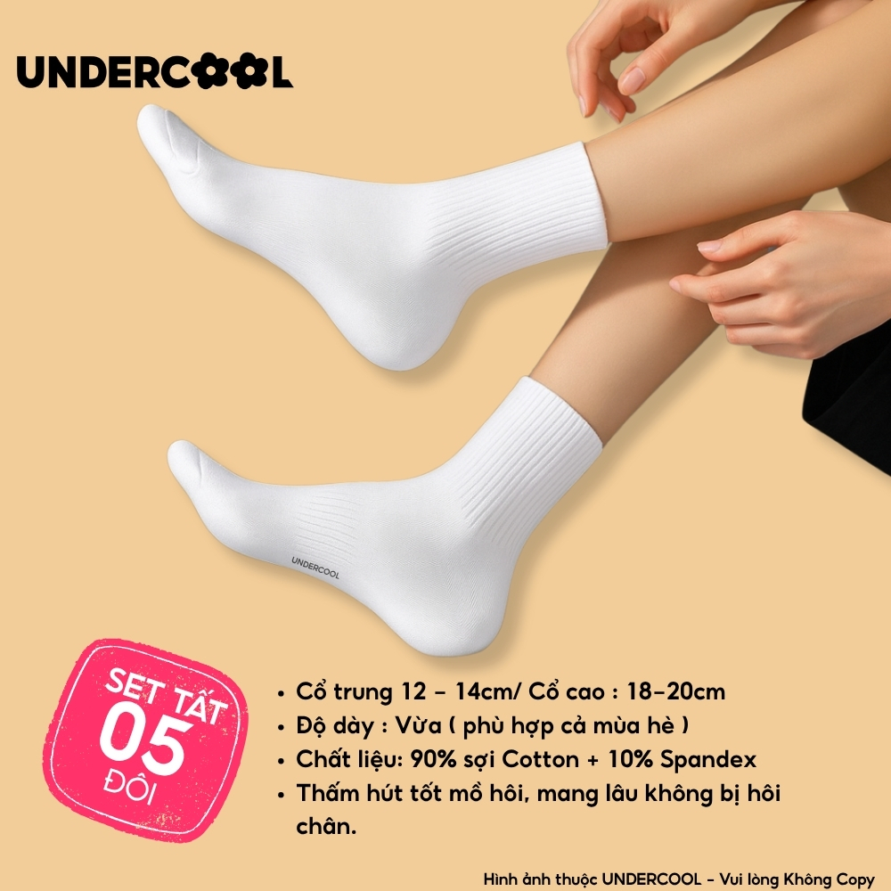 COMBO 5 đoi Tất vớ nữ unisex UNDERCOOL kiểu Hàn Quốc co giãn bốn chiều basic , chống hôi chân Live , CB-TC96