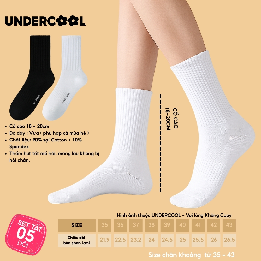 COMBO 5 đoi Tất vớ nữ unisex UNDERCOOL kiểu Hàn Quốc co giãn bốn chiều basic , chống hôi chân Live , CB-TC96