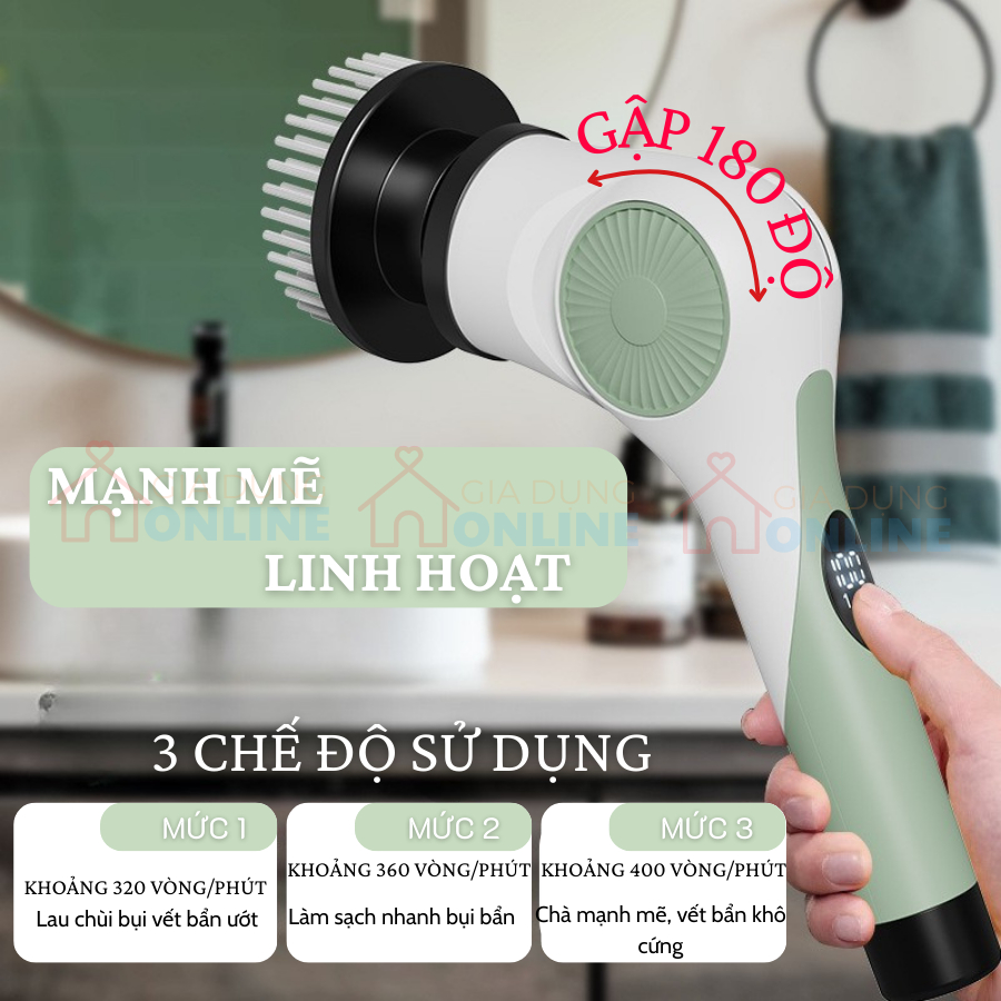 Bàn chải kiêm cây lau nhà điện X90 10 trong 1,  đầu có động cơ xoay dùng pin cho lau chùi cọ chà đa năng