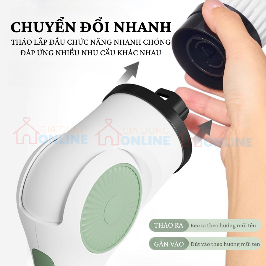Bàn chải kiêm cây lau nhà điện X90 10 trong 1,  đầu có động cơ xoay dùng pin cho lau chùi cọ chà đa năng