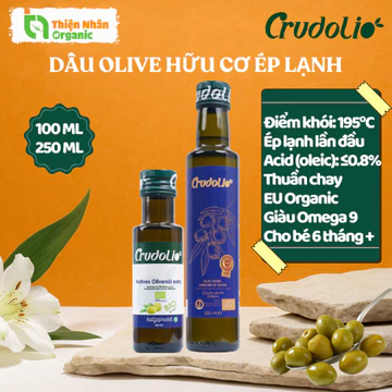 Dầu Olive Ép Lạnh Hữu Cơ Nguyên Chất CRUDOLIO Dầu Oliu Ăn Dặm Ăn Kiêng Thuần Chay