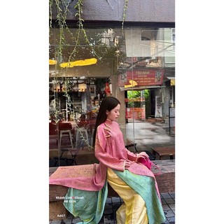 Set áo dài gấm cao cấp 4 tà siêu đẹp dành cho chị em mặc đi chúc tết chụp ảnh màu sắc rực rỡ tinh tế - Baotrang.clothes