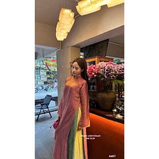 Set áo dài gấm cao cấp 4 tà siêu đẹp dành cho chị em mặc đi chúc tết chụp ảnh màu sắc rực rỡ tinh tế - Baotrang.clothes