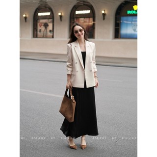 Blazer suông hai hàng khuy phong cách công sở thanh lịch sang trọng [B8075]