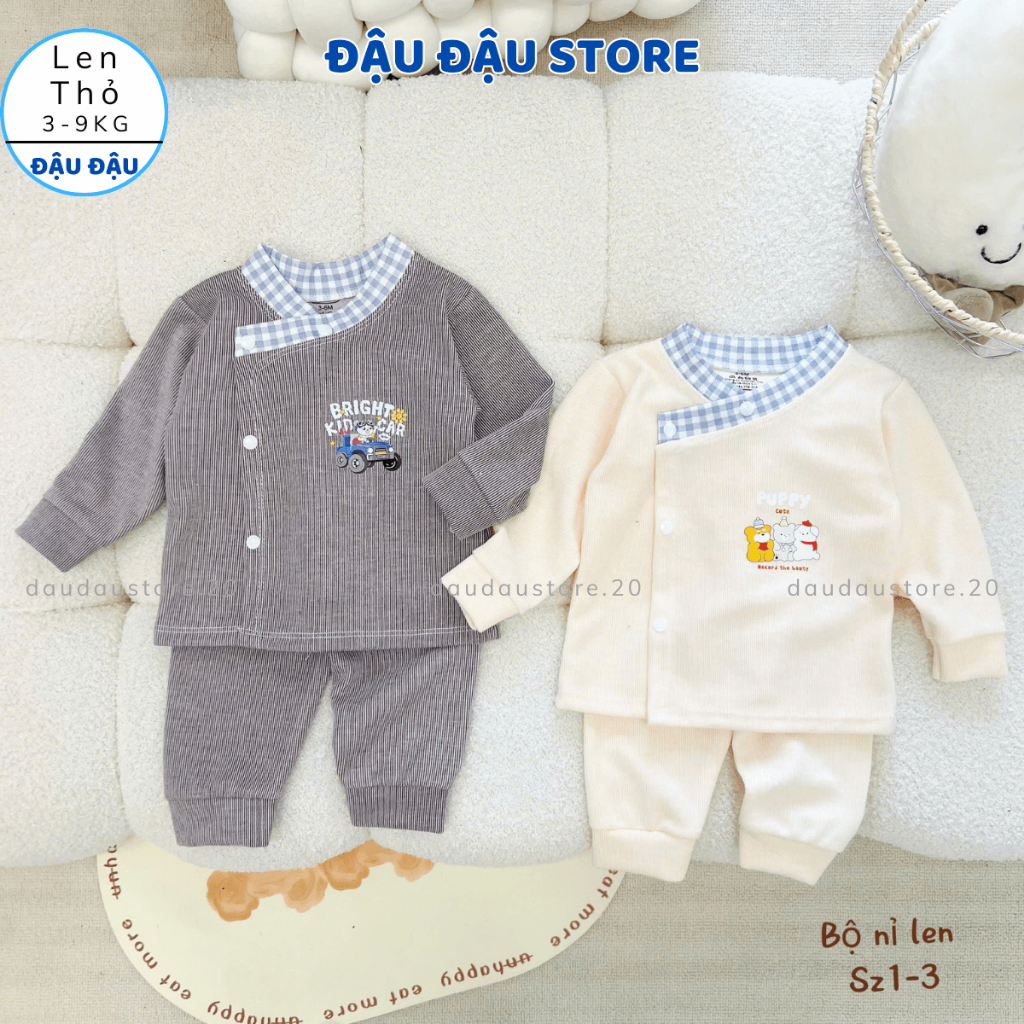 Set 3/5 Bộ Dài Tay Thu Đông Len Lông Thỏ Vạt Chéo Cúc Bấm Mềm Mại ấm áp cho bé sơ sinh 3-9kg MV-BLEN03 Đậu Đậu Store