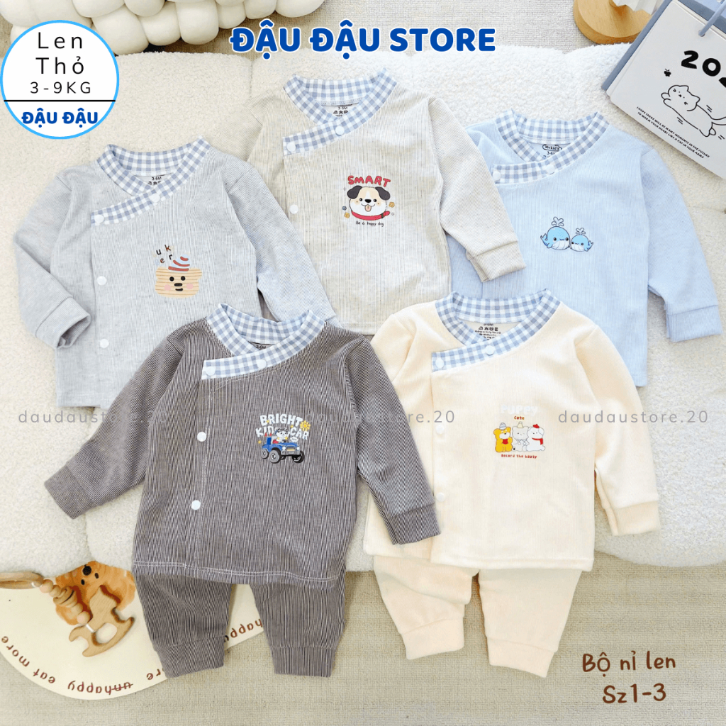 Set 3/5 Bộ Dài Tay Thu Đông Len Lông Thỏ Vạt Chéo Cúc Bấm Mềm Mại ấm áp cho bé sơ sinh 3-9kg MV-BLEN03 Đậu Đậu Store