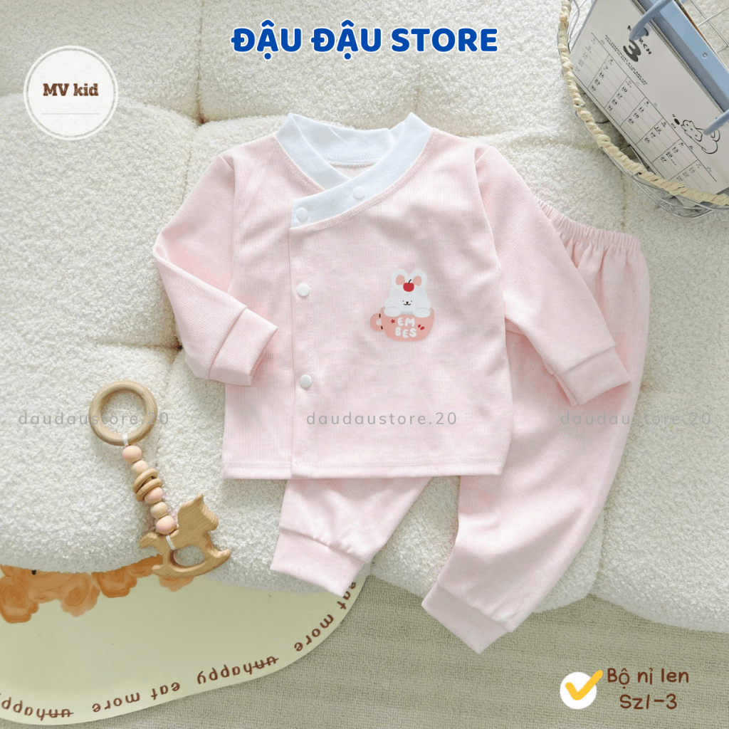 Set 3/5 Bộ Dài Tay Len Lông Thỏ Thu Đông Vạt Chéo Cúc Bấm Mềm Mại ấm áp cho bé 0-9 tháng MV-BLEN04 Đậu Đậu Store