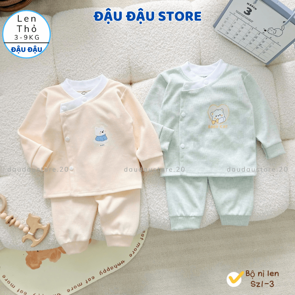 Set 3/5 Bộ Dài Tay Len Lông Thỏ Thu Đông Vạt Chéo Cúc Bấm Mềm Mại ấm áp cho bé 0-9 tháng MV-BLEN04 Đậu Đậu Store