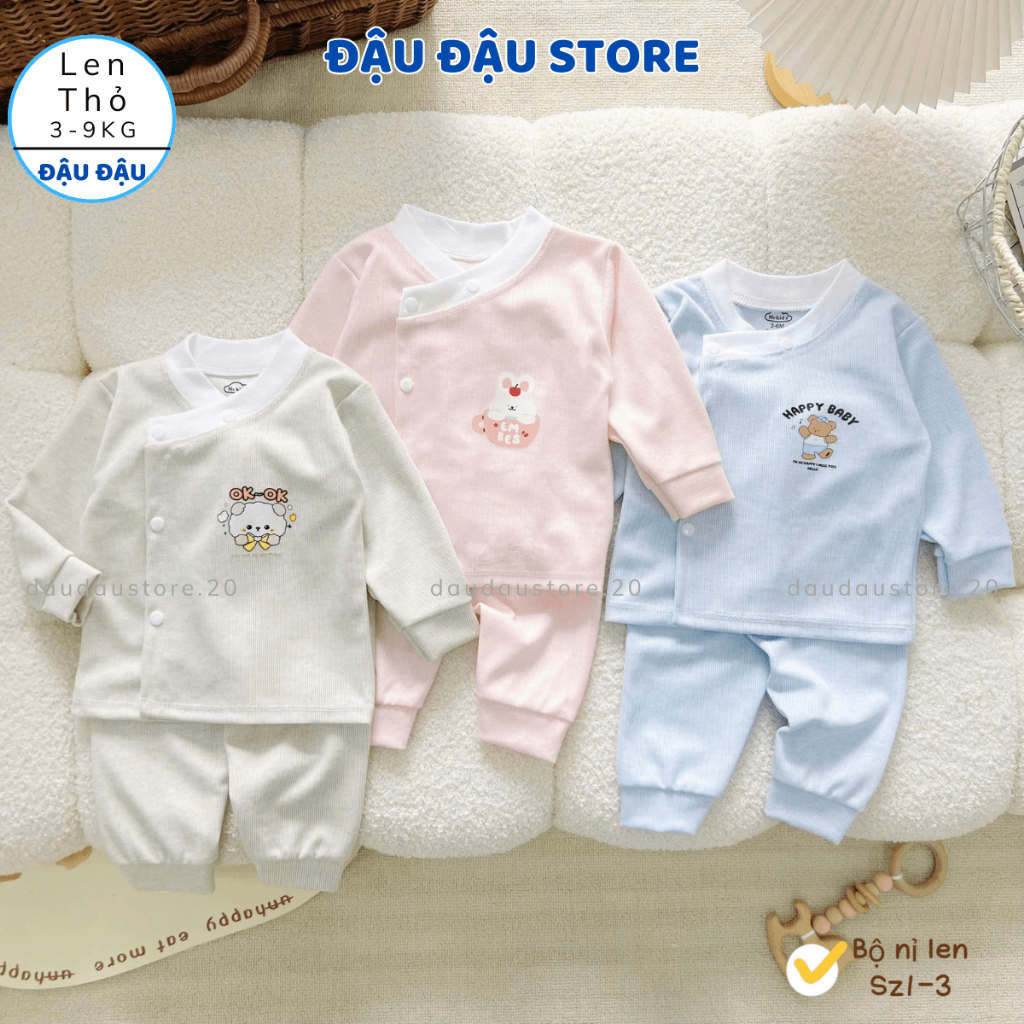 Set 3/5 Bộ Dài Tay Len Lông Thỏ Thu Đông Vạt Chéo Cúc Bấm Mềm Mại ấm áp cho bé 0-9 tháng MV-BLEN04 Đậu Đậu Store