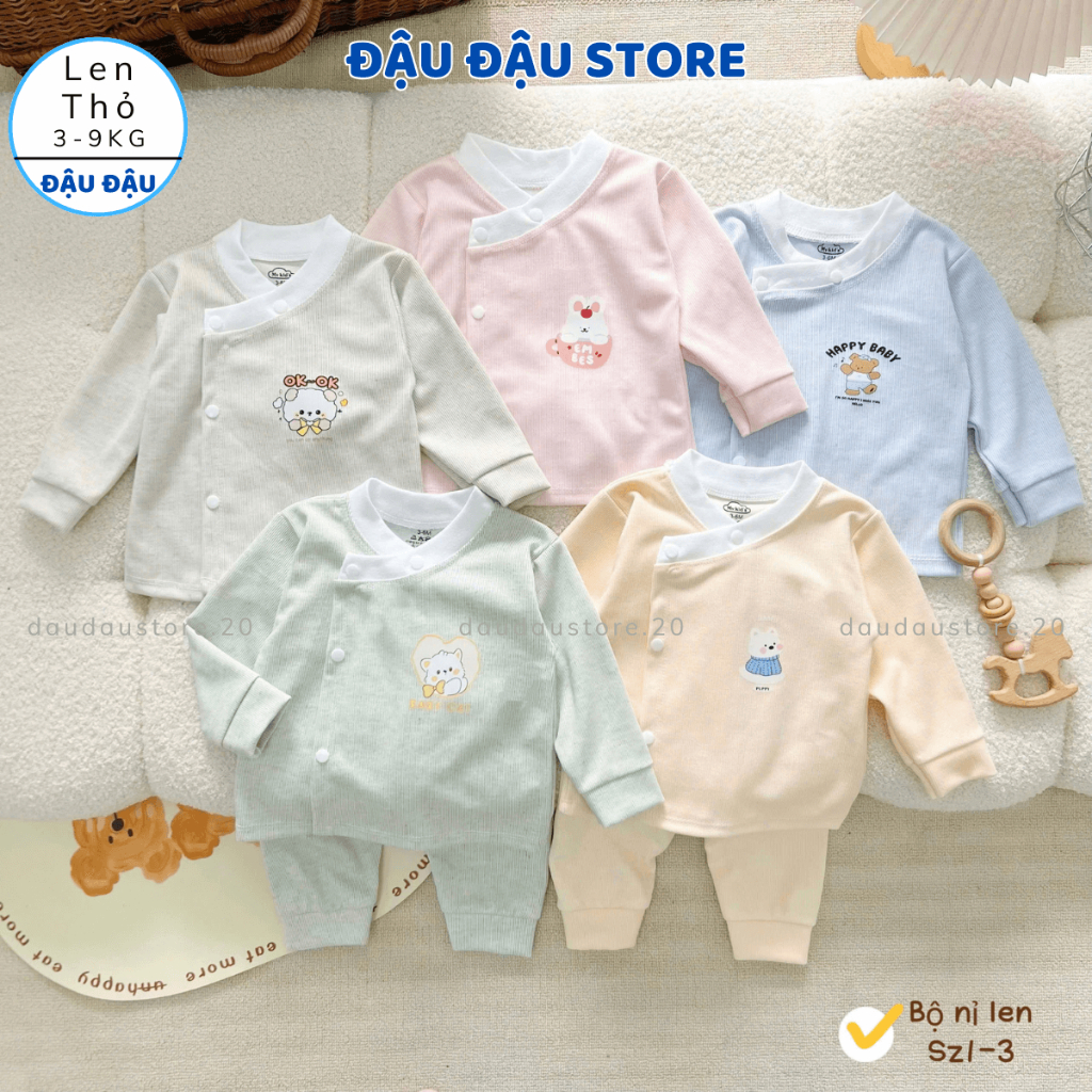 Set 3/5 Bộ Dài Tay Len Lông Thỏ Thu Đông Vạt Chéo Cúc Bấm Mềm Mại ấm áp cho bé 0-9 tháng MV-BLEN04 Đậu Đậu Store