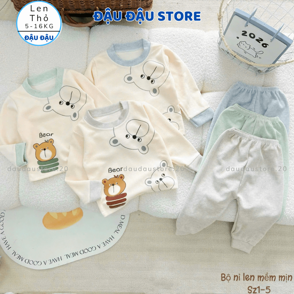 Set 2-Set 3 Bộ Dài Tay Len Lông Thỏ Thu Đông thời trang mềm mại ấm áp cho bé trai bé gái 5 -15kg MV-BLEN05 Đậu Đậu Store