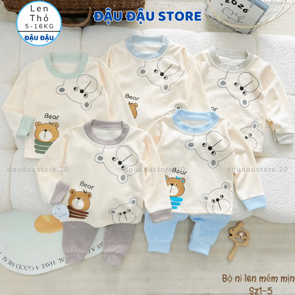 Set 2-Set 3 Bộ Dài Tay Len Lông Thỏ Thu Đông thời trang mềm mại ấm áp cho bé trai bé gái 5 -15kg MV-BLEN05 Đậu Đậu Store