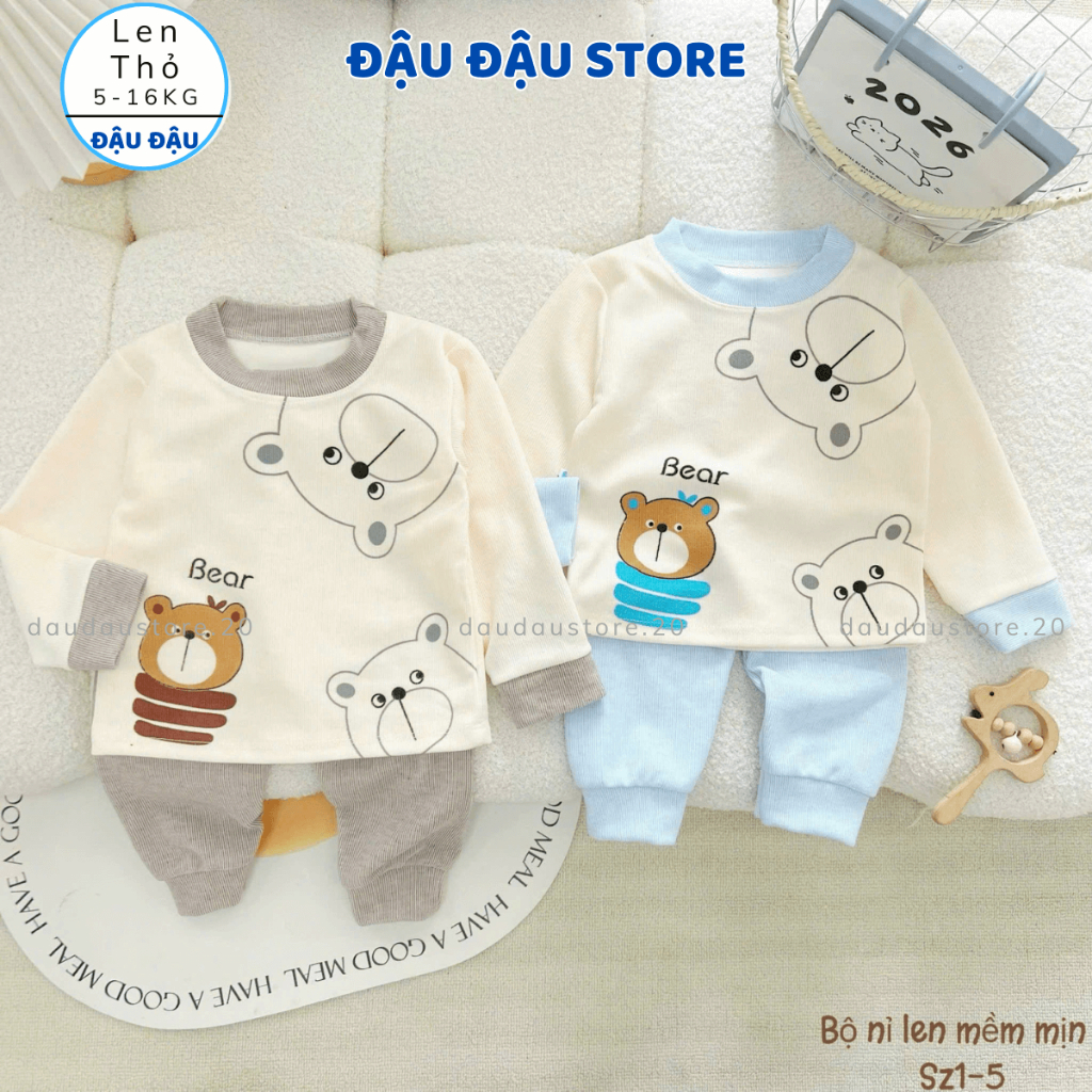 Set 2-Set 3 Bộ Dài Tay Len Lông Thỏ Thu Đông thời trang mềm mại ấm áp cho bé trai bé gái 5 -15kg MV-BLEN05 Đậu Đậu Store