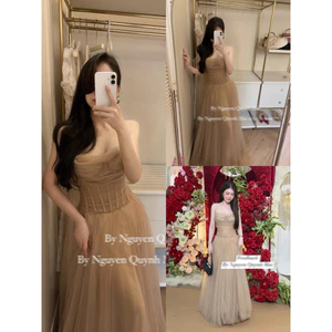Đầm 2 dây cúp ngực corset lưới xoè dài tiểu thư