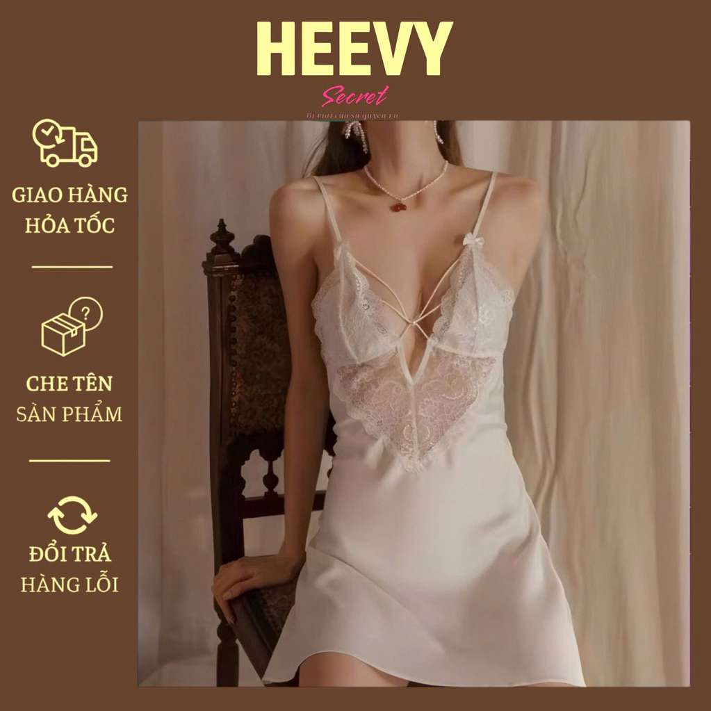 Đồ Ngủ SLADY, Váy ngủ lụa cao cấp phối ren 2 dây sexy đầm ngủ gợi cảm quyến rũ - VNS78