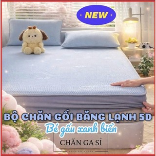 🐻MỚI💙Bộ Ga Gối 3 Món Băng Lạnh Nằm Siêu Mát In 5D Phong Cách Hàn Quốc _ Chăn Ga Sỉ HCM