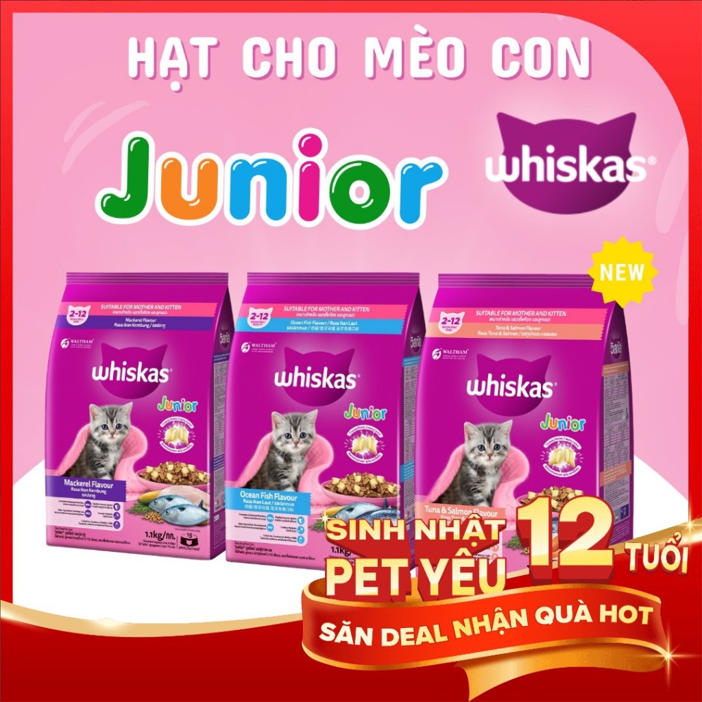 Thức Ăn Mèo Whiskas 1,2kg – 1,1kg Dạng Hạt Cho Mèo Lớn Và Mèo Con