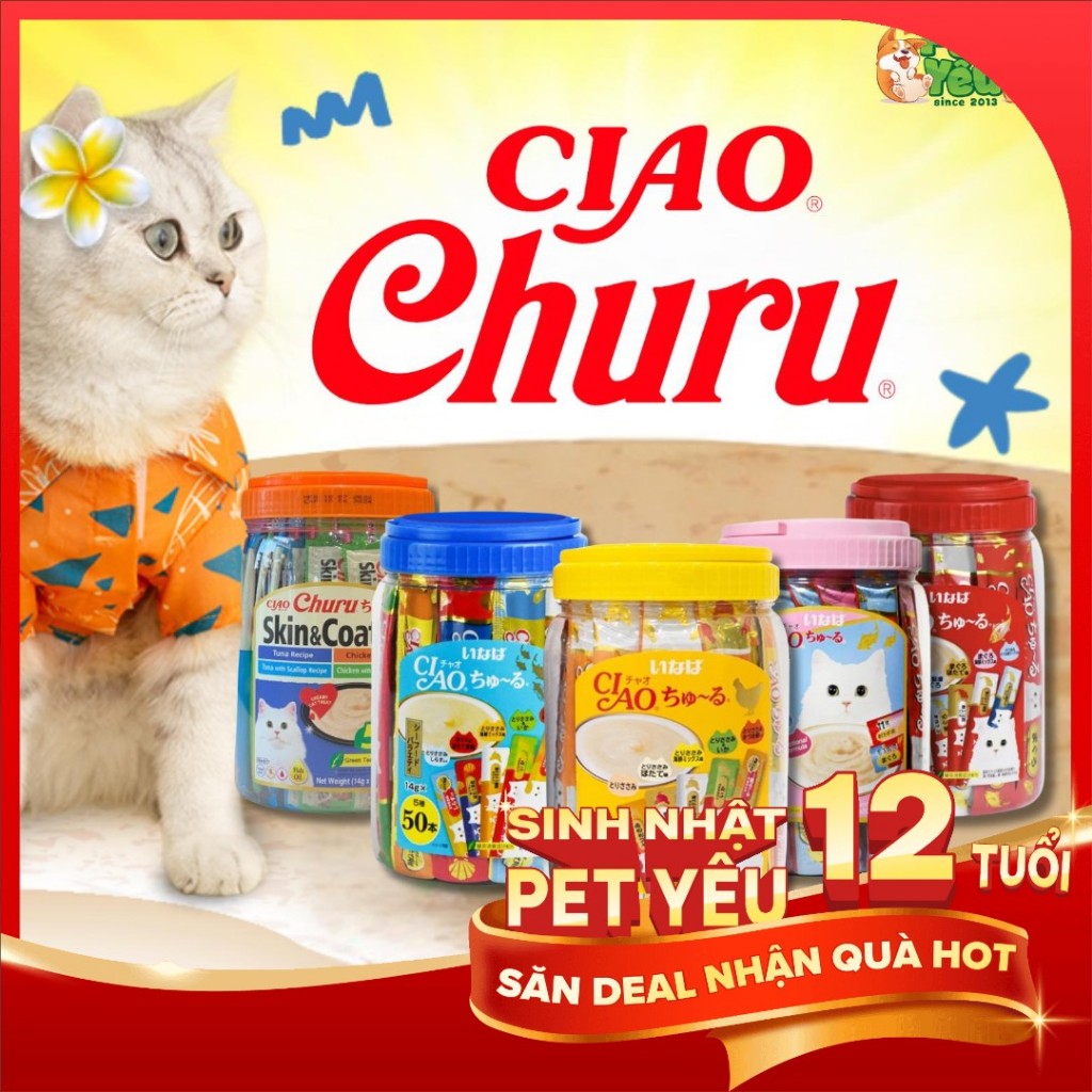 Súp Thưởng Cho Mèo CIAO CHURU Hàng Thái hủ 50 que