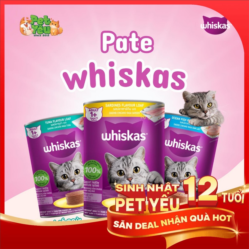 Pate Mèo Whiskas Lon 400g Dành Cho Mèo Lớn Thức Ăn Ướt Hương Cá
