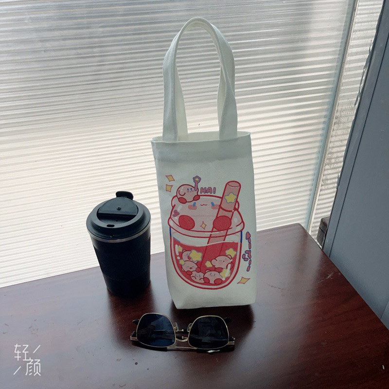 Túi vải đựng ly giữ nhiệt, túi canvas đựng bình ly cốc giữ nhiệt tiện lợi đi làm đi học