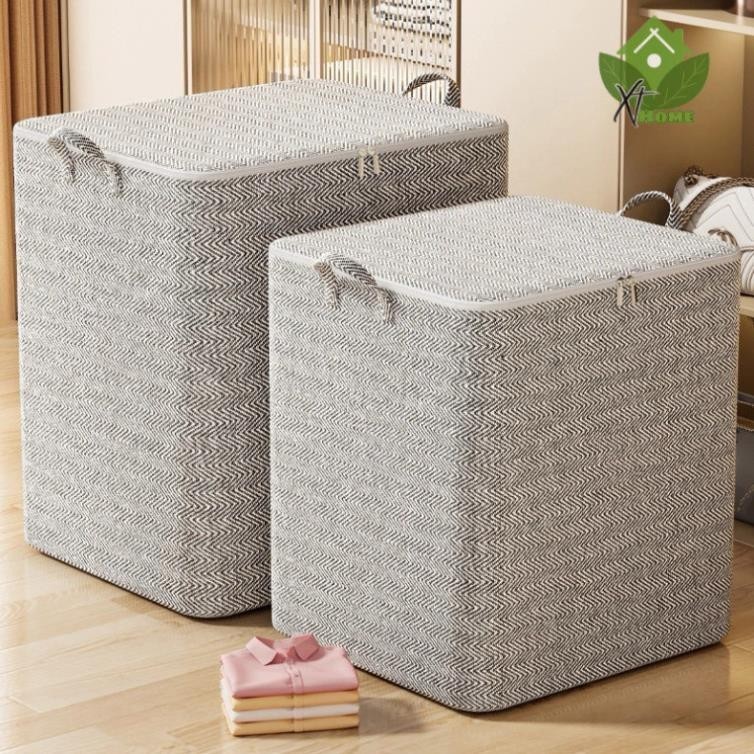 Giỏ đựng quần áo bằng vải hoạ tiết kẻ sọc - Túi đựng chăn màn có sức chứa lớn,Có khoá kéo,Đồ Đa Năng gấp gọn tiện dụng