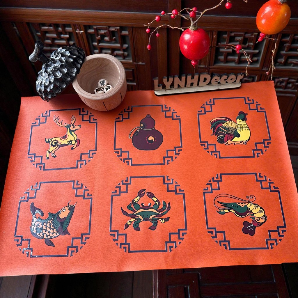 Bộ Bầu Cua Tôm Cá BÀN DA SIMMILI Xúc Xắc GỖ CAO CẤP - LynhDecor Free in Logo