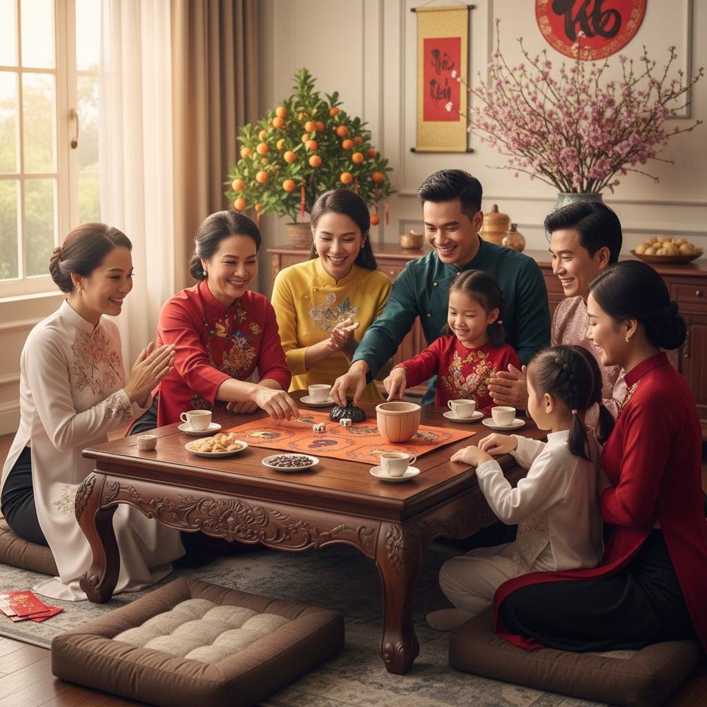 Bộ Bầu Cua Tôm Cá BÀN DA SIMMILI Xúc Xắc GỖ CAO CẤP - LynhDecor Free in Logo