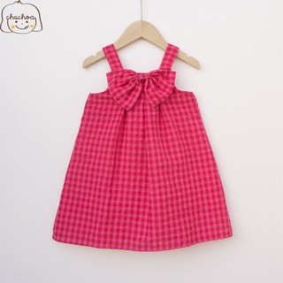 Váy bé gái, đầm bé gái 2 dây kẻ Caro có nơ dễ thương dáng suông ChuChoaKids [VBC1]