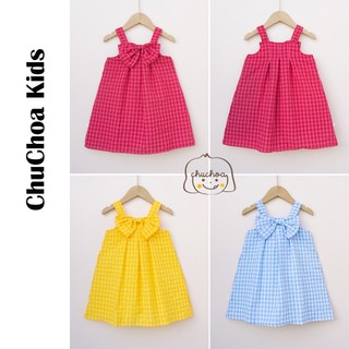 Váy bé gái, đầm bé gái 2 dây kẻ Caro có nơ dễ thương dáng suông ChuChoaKids [VBC1]