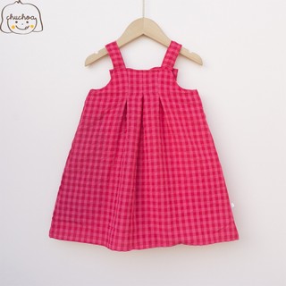 Váy bé gái, đầm bé gái 2 dây kẻ Caro có nơ dễ thương dáng suông ChuChoaKids [VBC1]