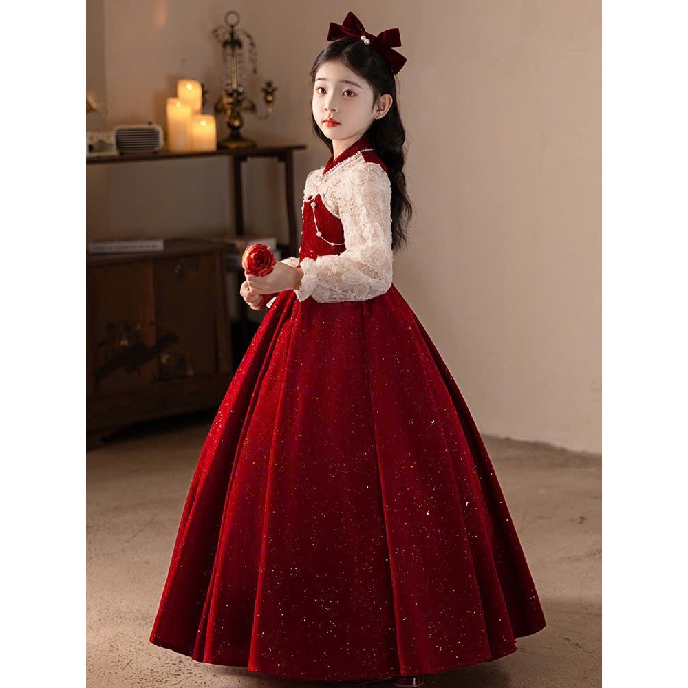 váy công chúa bé gái , váy noel cho bé gái đỏ nhung kim tuyến tùng dài ( mã 029 )