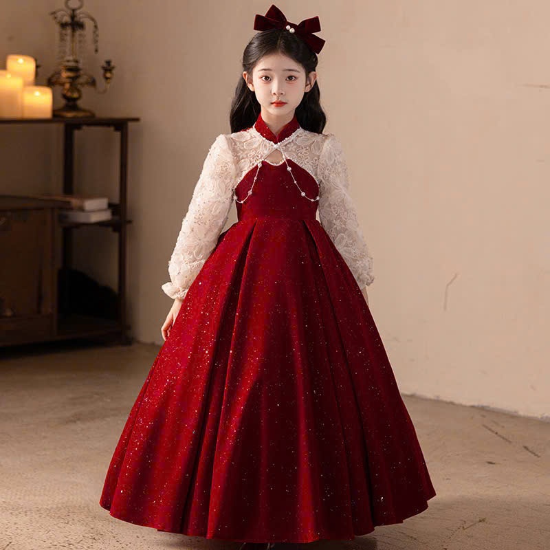 váy công chúa bé gái , váy noel cho bé gái đỏ nhung kim tuyến tùng dài ( mã 029 )