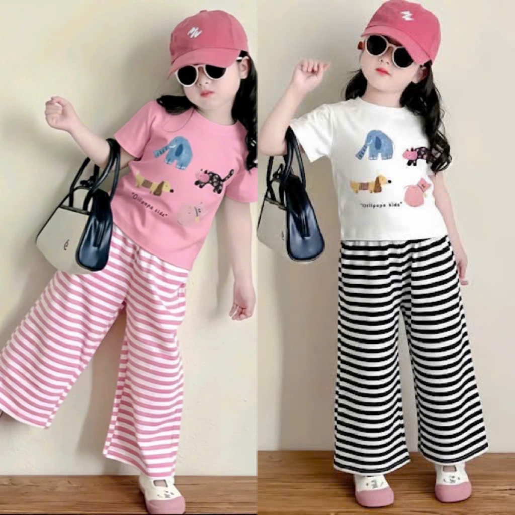 14-45kg.Quần áo cộc tay quần xuông kẻ cho bé gái in hình hoặt hình chất vải tăm lạnh mềm mịn co giãn thoải mái.M54