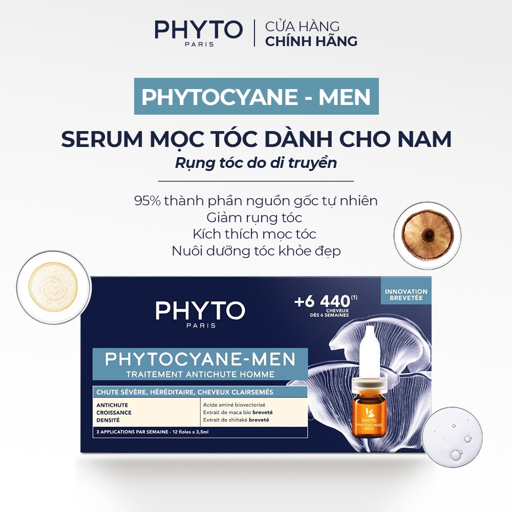 Combo 1 Serum nam PHYTOCYANCE (Hộp 12 ống) và 1 Hộp viên uống PHYTO Phanere (120 viên) - Hỗ trợ mọc và giảm rụng tóc